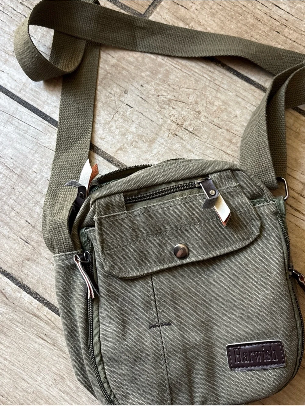 Harwish Olive Green Canvas Crossbody Bag for Men and women